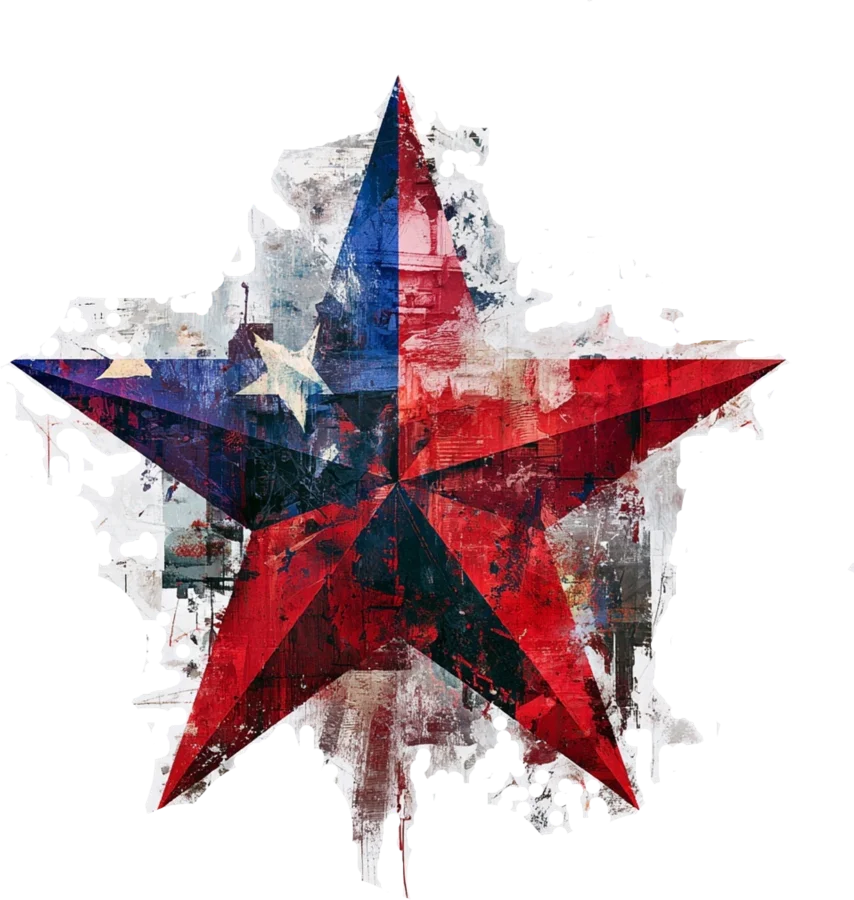 The Mer'ca star: a battered red, white and blue barn star